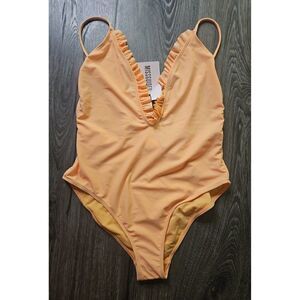 MISGUIDED Sexy Ruffled Plunge Cheeky One-Piece Bathingsuit Women's Size 8